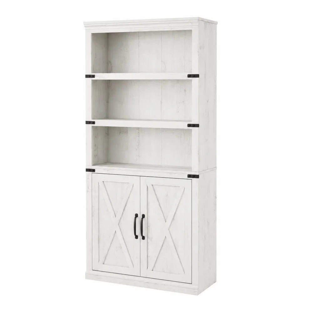 Libreria in legno bianco con ripiani e ante