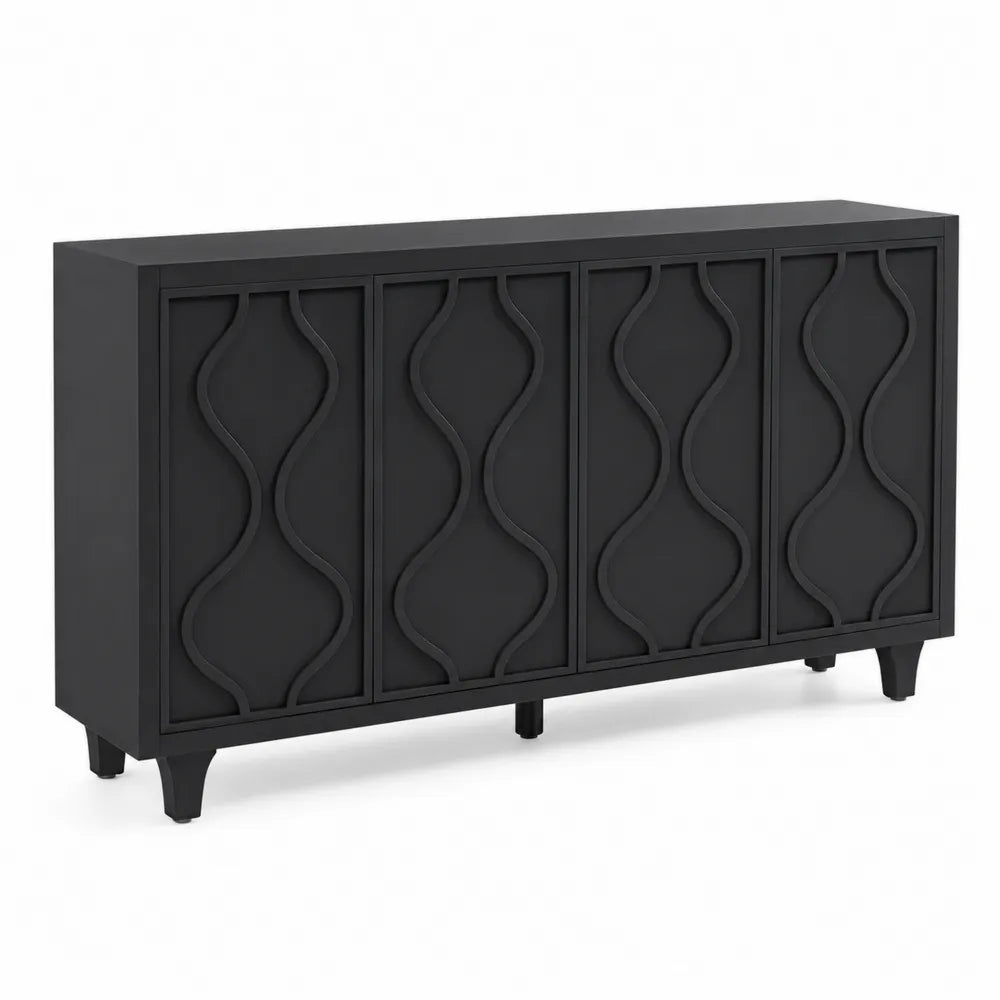 Credenza in legno con pannelli decorativi nera