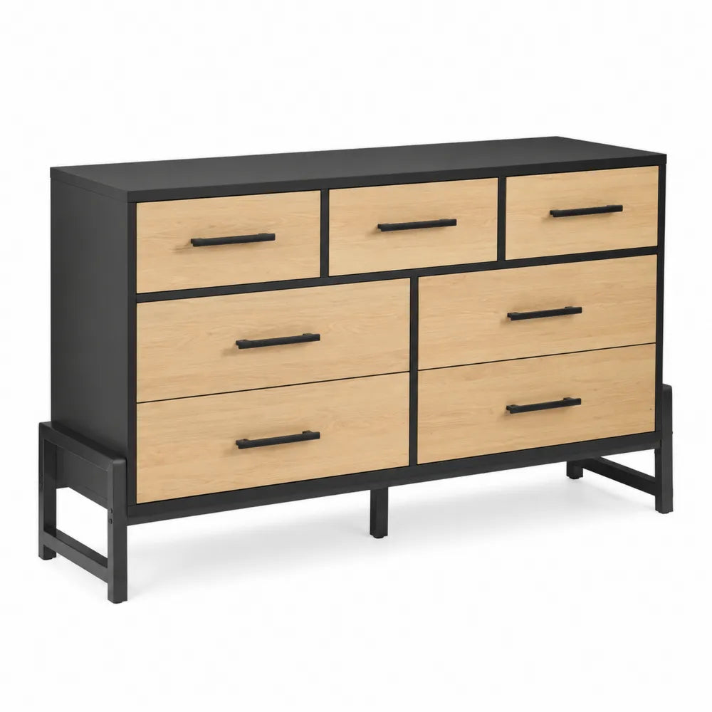 Cassettiera in legno e metallo nera e marrone 7 cassetti