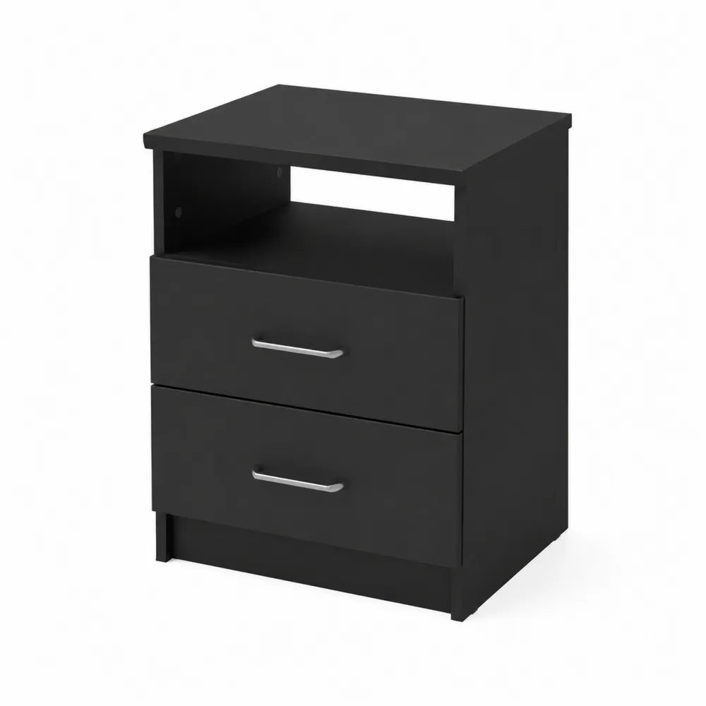 Comodino nero in legno con 2 cassetti 45x35x60 cm