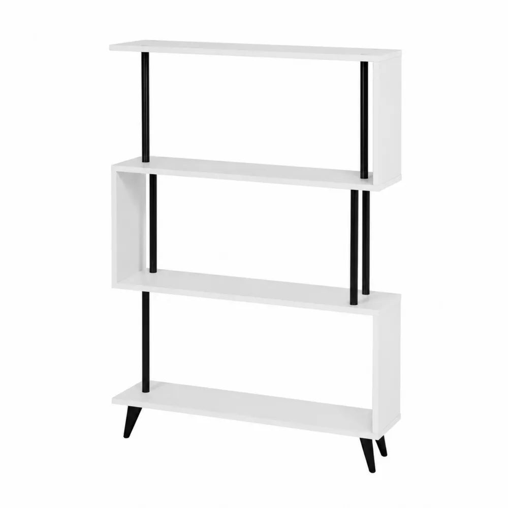 Scaffale a Tre Ripiani in Legno e Metallo Bianco e Nero 80x25x120 cm