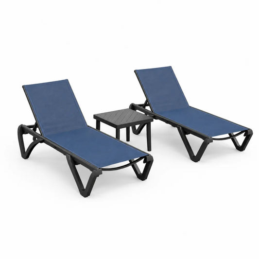 Set Lettini Prendisole in Metallo e Textilene Blu