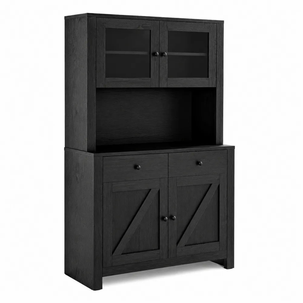 Credenza da cucina in legno con ante in vetro temperato nero