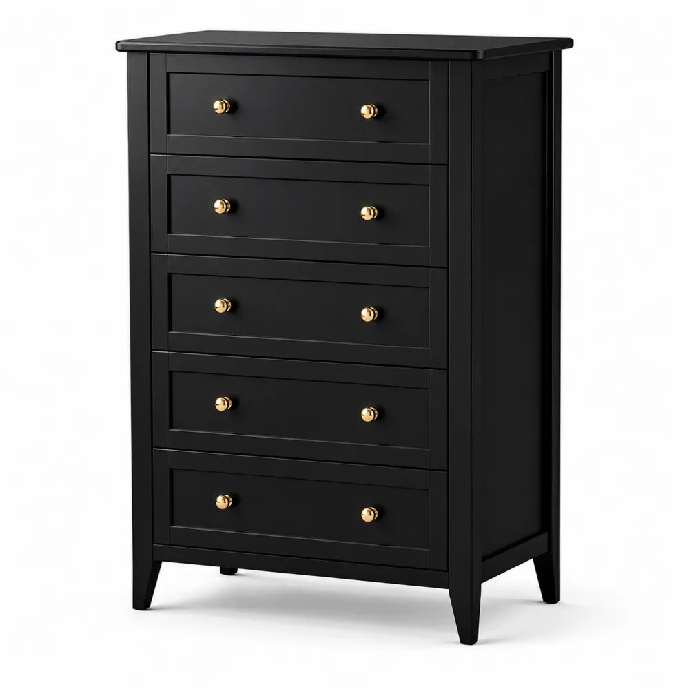 Cassettiera in Legno Nero con Cinque Cassetti