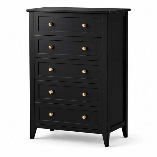 Cassettiera in Legno Nero con Cinque Cassetti