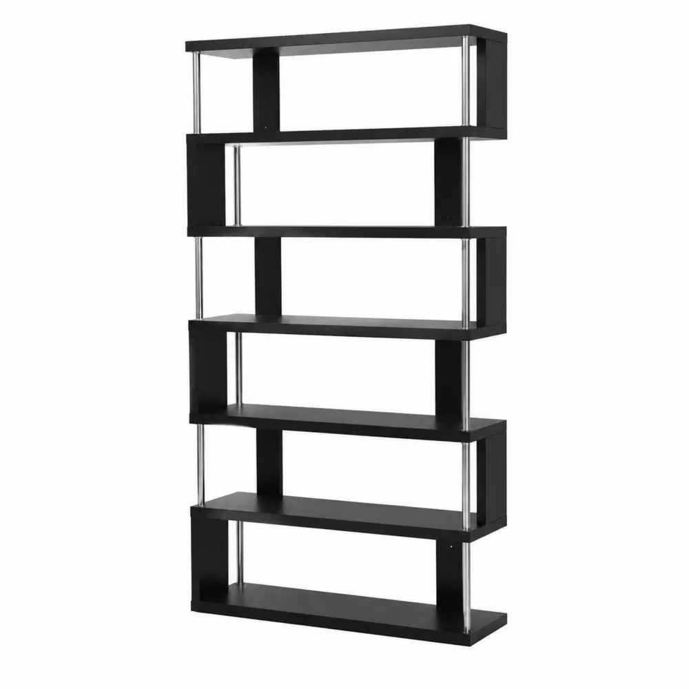 Scaffalatura libreria nera in legno MDF e metallo