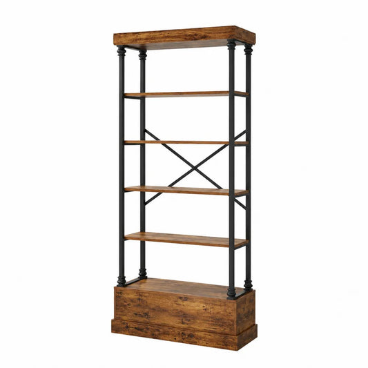 Libreria industriale legno e metallo 185x80x40 cm