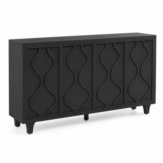 Credenza in legno con pannelli decorativi nera