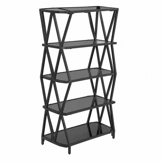 Scaffale a 5 Ripiani in Metallo e Vetro Nero