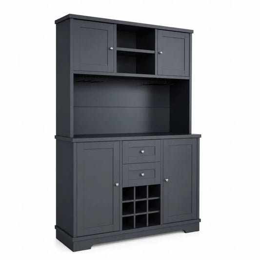 Credenza in Legno MDF Grigio Scuro con Ante e Cassetti