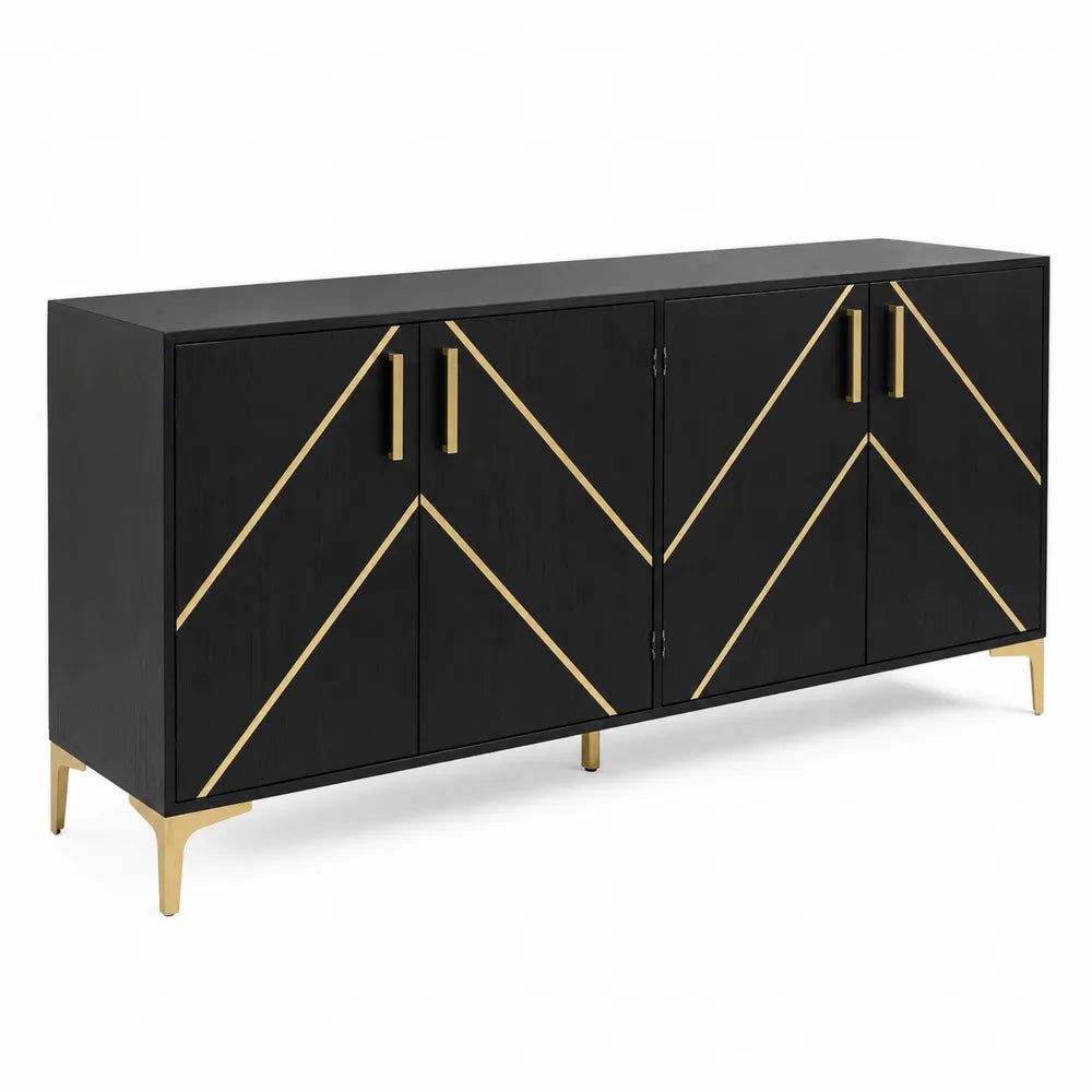Credenza in legno MDF con dettagli dorati e 4 ante