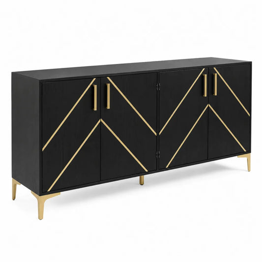 Credenza in legno MDF con dettagli dorati e 4 ante