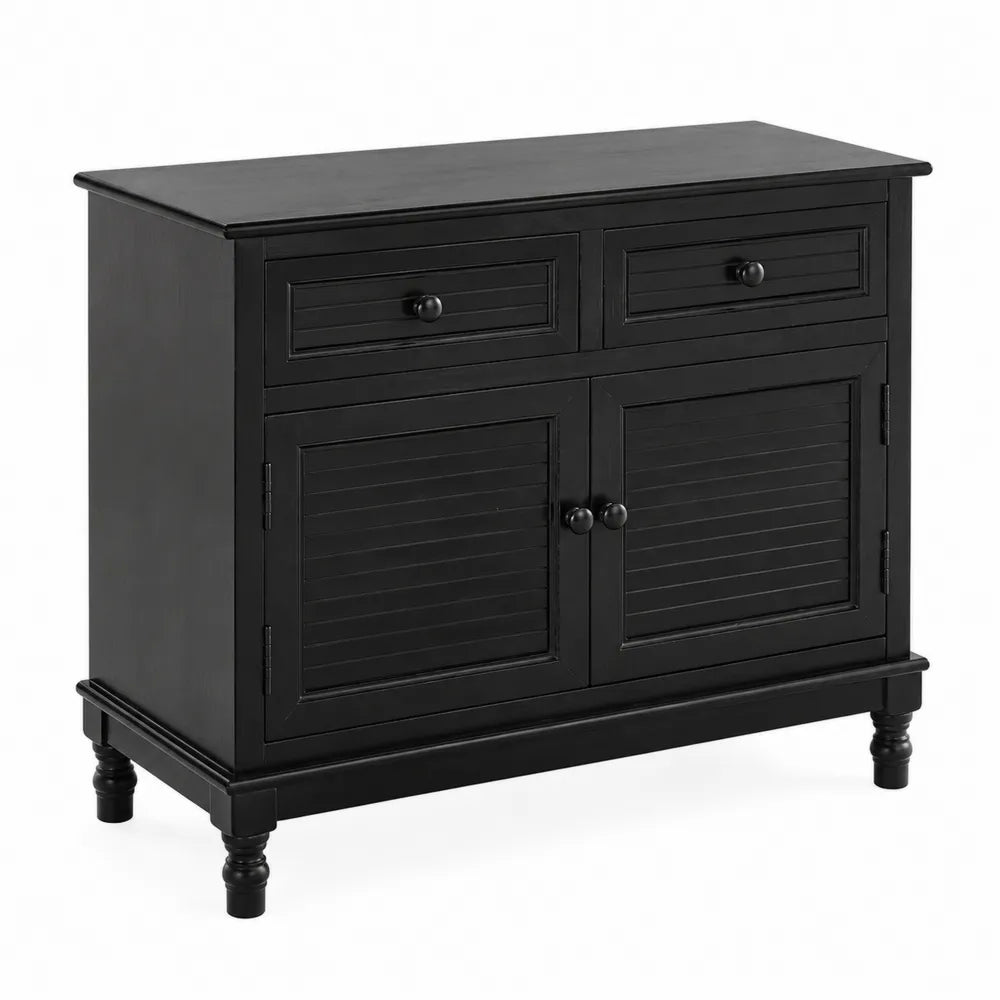 Credenza in MDF Nero con Ante e Cassetti 90x40x80 cm
