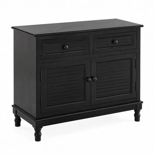 Credenza in MDF Nero con Ante e Cassetti 90x40x80 cm