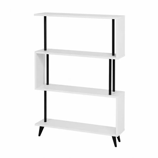 Scaffale a Tre Ripiani in Legno e Metallo Bianco e Nero 80x25x120 cm